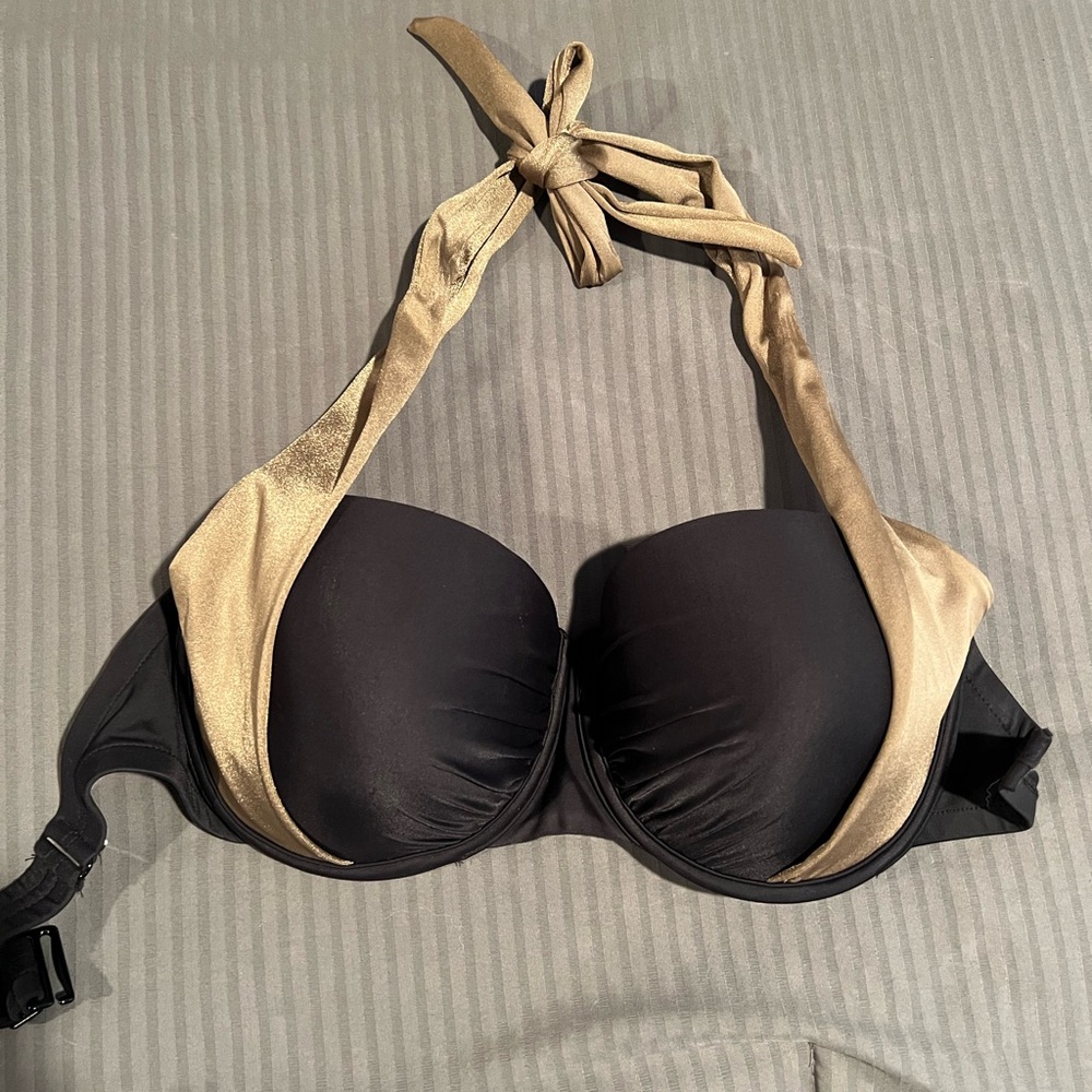 VENUS Black and Gold Halter Push-Up Swimsuit Top